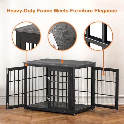 48 Inch Heavy Duty Dog Crate Furniture for Large Dogs, Decorative Pet House End Table, Extra Large Wooden Cage Kennel Furniture Indoor, Natural and White
