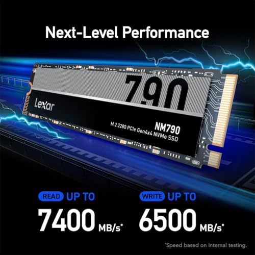 Lexar 2TB NM790 SSD with Heatsink PCIe Gen4 NVMe M.2 2280 Internal Solid State Drive, Up to 7400/6500 MB/s Read/Write, Compatible with PS5, for Gamers and Creators, Black (LNM790X002T-RN9NU)