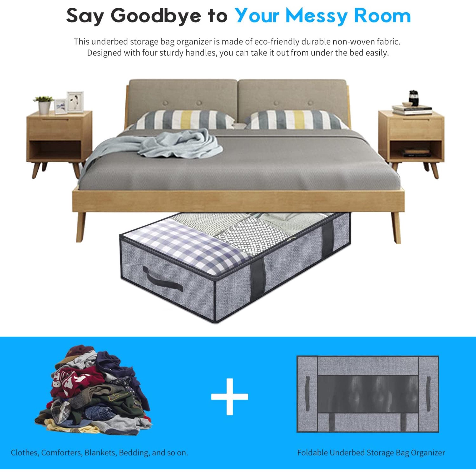 Foldable Underbed Bags - Blankets Clothes Comforters Storage Bag Breathable Zippered Organizer for Bedroom with Clear Window