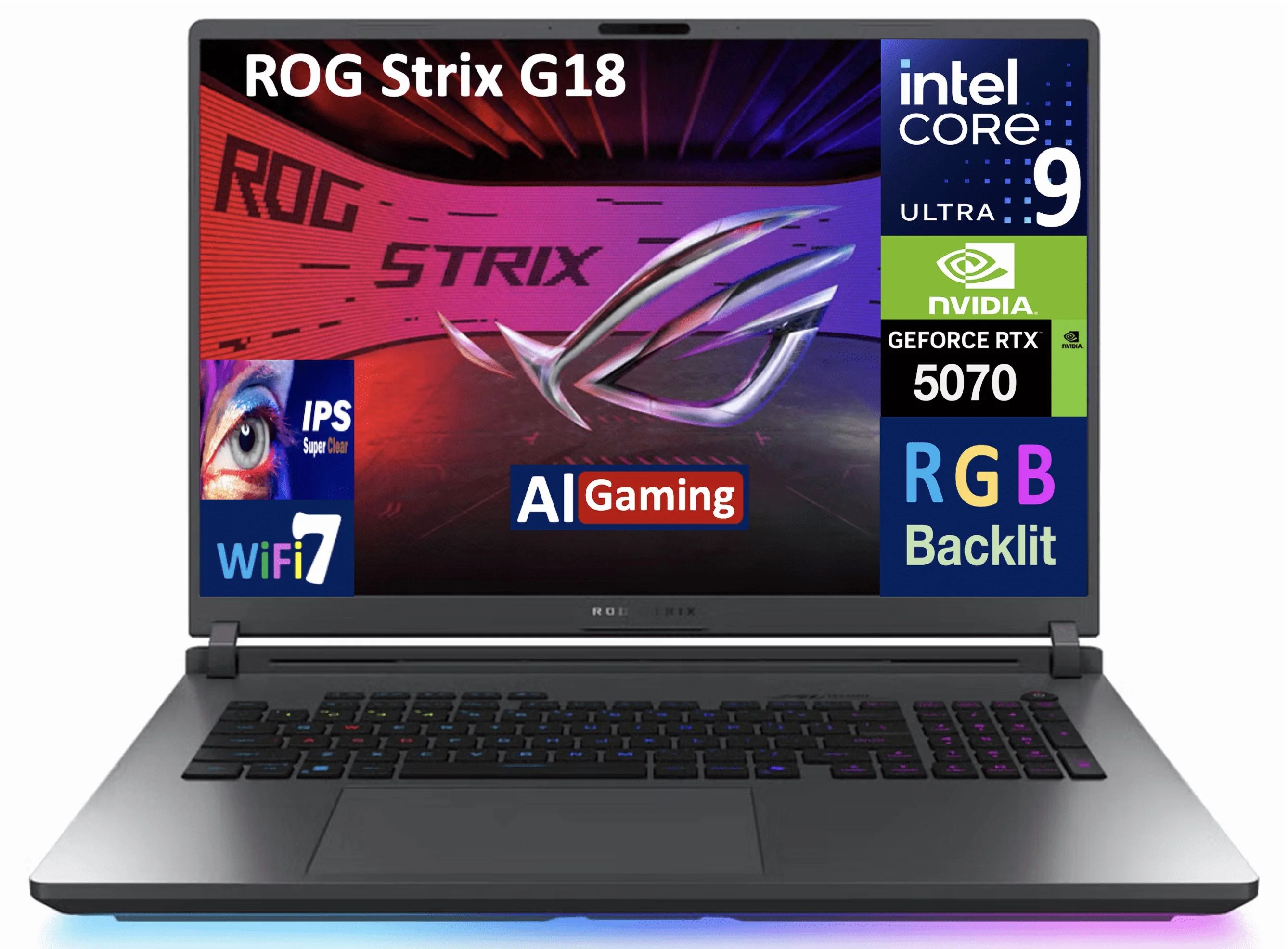 ASUS ROG Strix AI Gaming Laptop 18in 240Hz IPS WQXGA Display (Intel Ultra 9- 275HX, NVIDIA GeForce RTX 5070 8GB, 64GB DDR5, 4TB PCIe SSD, RGB KB, Thunderbolt 4, WiFi 7, Win 11 Pro) w/Premium Backpack