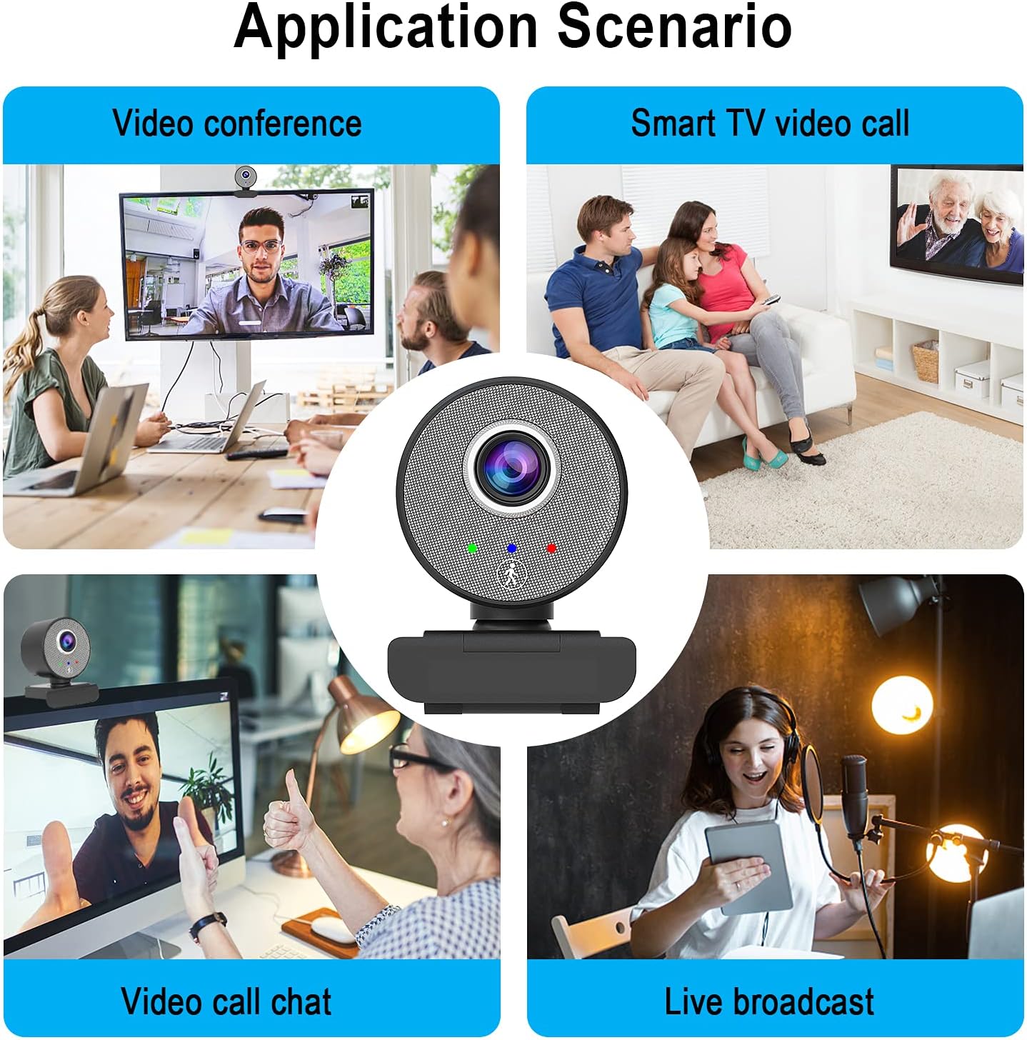 HD Webcam USB 1080P Camera - AI Human-Shape Tracking HD Computer Camera, Adjustable View Laptop Desktop Full HD Camera Video Webcam for Zoom/Skype/Teams/OBS, PC Mac
