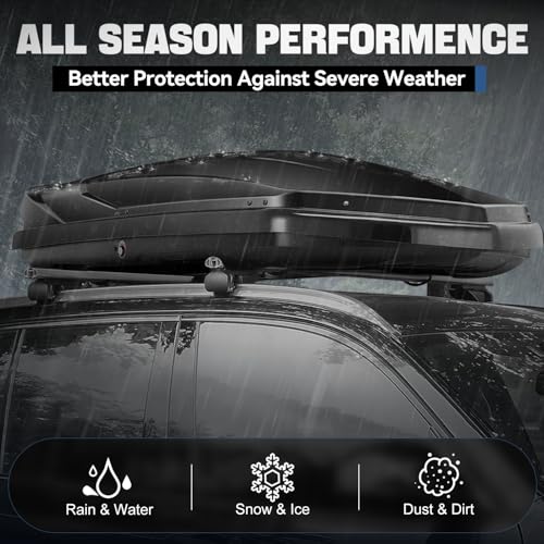 Auto Dynasty Hard Shell Roof Top Mount Car Storage Travel Luggage Box Cargo Carrier, 53 (L) x 34 (W) x 15 (H) Inches, Capacity 110 Pounds, 11 Cubic Feet (Tool-Free Install), Glossy Black Finish