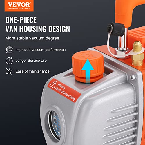 VEVOR Vacuum Pump 7 CFM 3/4HP Dual Stages Air Conditioning Vacuum Pump 2Stage with 5 Gallon Vacuum Chamber Ultimate Vacuum Manifold Gauge Set, Manifold Gauge and Hose for Air Conditioning Systems