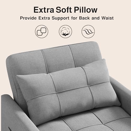 Sleeper Chair, Pull Out Sofa Bed, 3-in-1 Convertible Chair Bed, with Adjustable Backrest and Storage Pocket, for Living Room Apartment,Pink