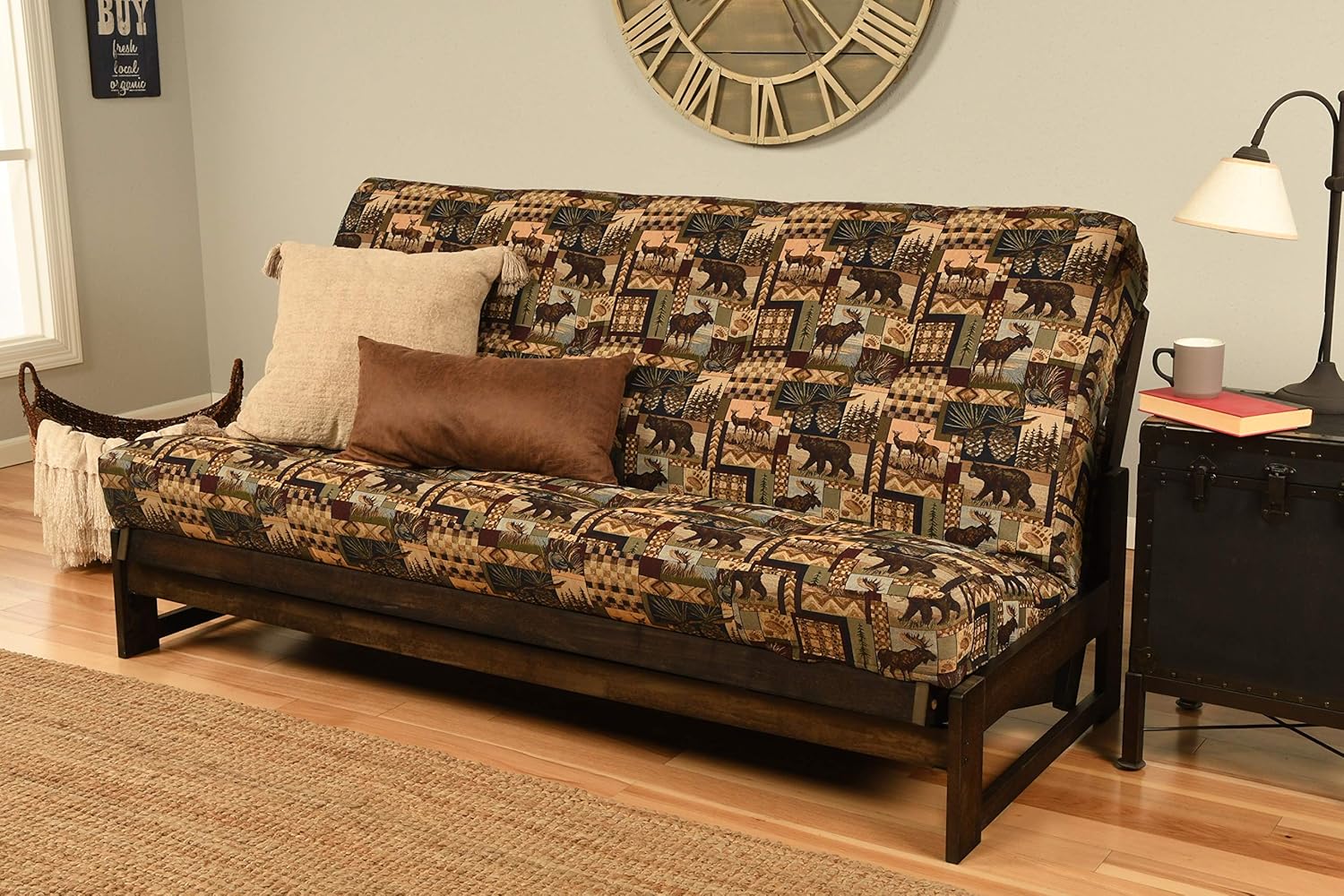 Kodiak Furniture Aspen Futon Set with Reclaim Mocha Finish, Suede Black