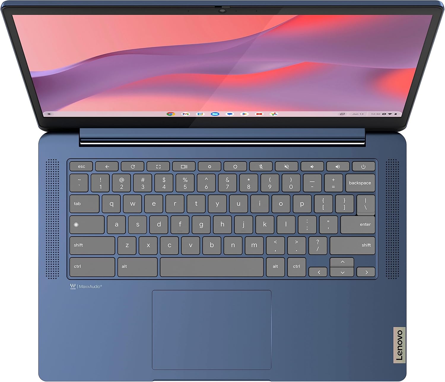 Lenovo 2023 Newest 14'' FHD Touchscreen Slim 3 Chromebook Laptop Business Student, 8-Core MediaTek Kompanio 520 Processor, 4GB RAM, 64GB eMMC, WiFi 6,Chrome OS+MarxsolCables, Abyss Blue