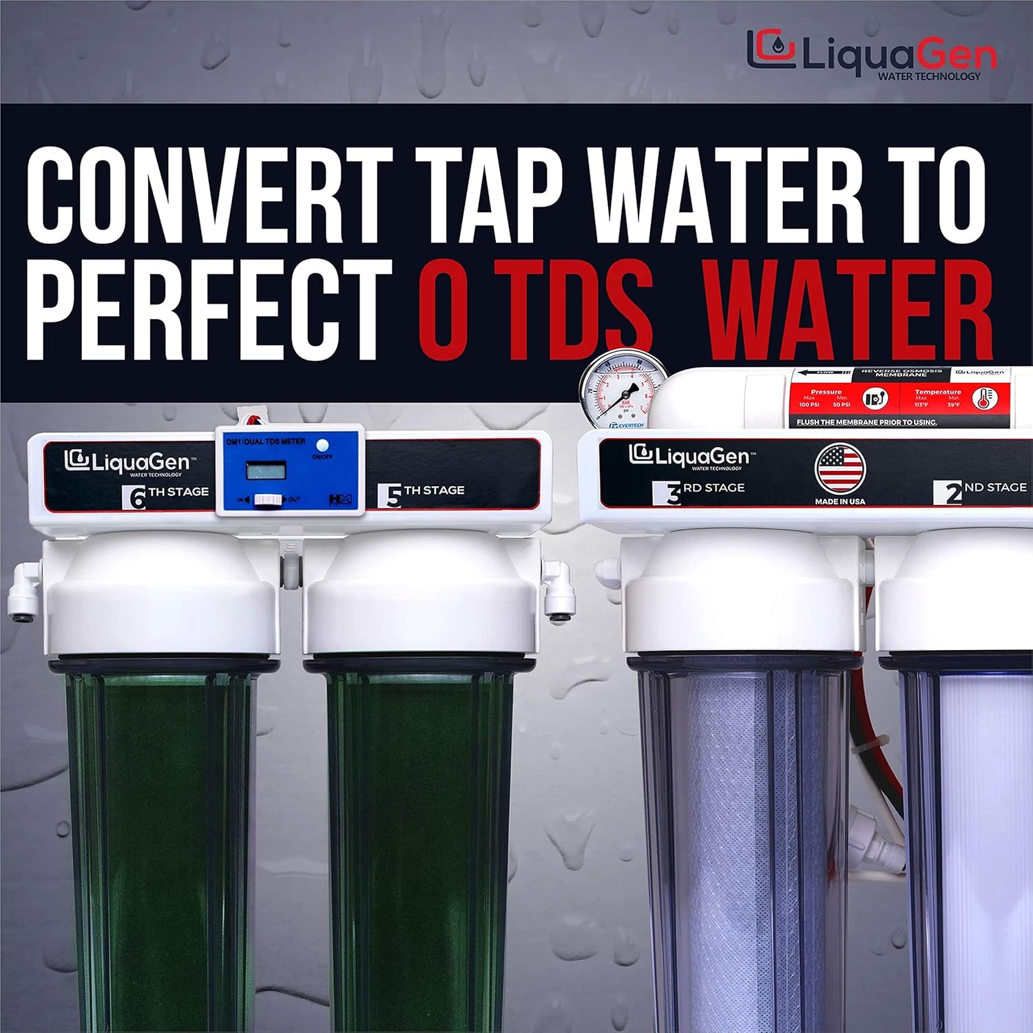 LiquaGen- Aquarium Reef Reverse Osmosis Deionization (RODI) Water Filter System + TDS Meter, Pressure Gauge and Electrical High Flow Booster Pump| Ultimate Water Purifier for Fish Tanks & More