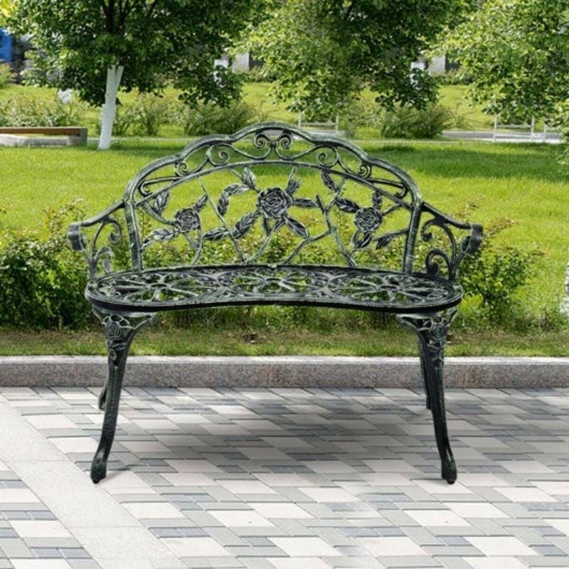 Aluminum Patio Outdoor Garden Bench Chair Loveseat Cast - 39 2/5x22 x 20 4/5x22 x 30 3/5x22 (L x D x H) - Green