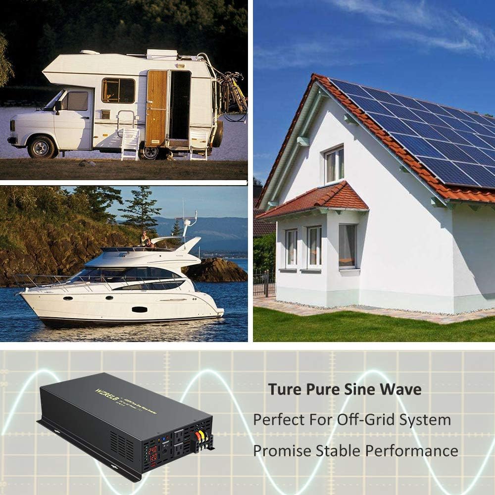 Pure Sine Wave Inverter 800Watt 12V DC to 110V 120V Power Inverter with Remote Control Dual AC Outlets for CPAP RV Car Solar System