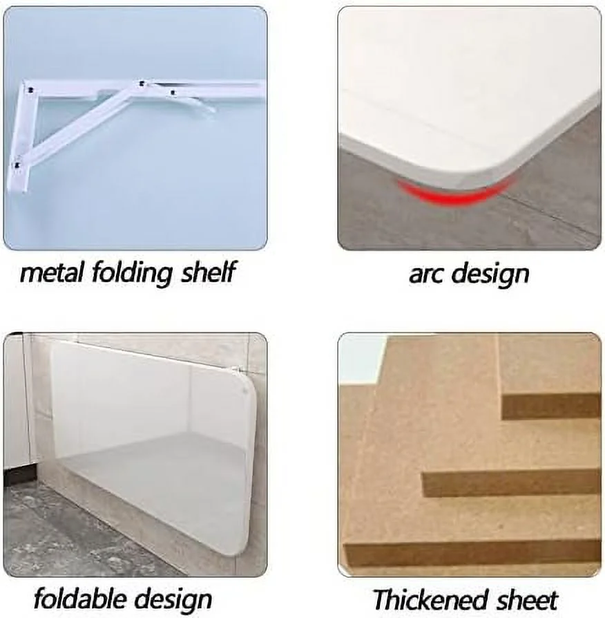 RUNFAYBIU Folding Wall-Mounted Drop-Leaf Table Wall Mounted Table Wall Mounted Folding Table Wall Mount Table Kitchen &amp; Dining Table Desk Computer Desk Trestle Desk 80x30cm/31x12in Wh