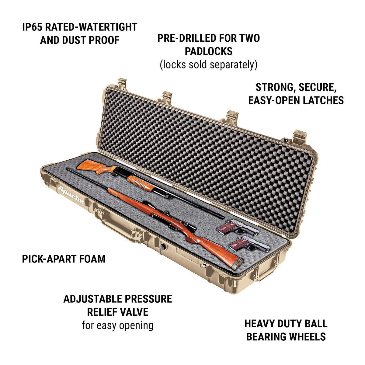 APACHE 9800 Weatherproof Protective Rifle Case, Long, Tan