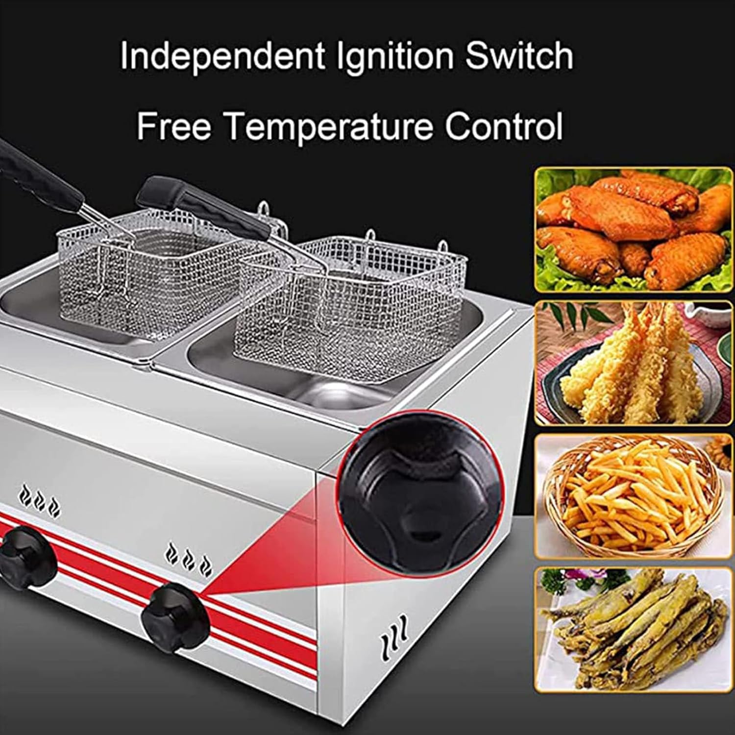 Two Tank Outdoor Deep Fryer, Propane Deep Fryer with 2 Stainless Steel Baskets and Lids Gas Deep Fryer for French Fries, Chicken,Home Kitchen Restaurant