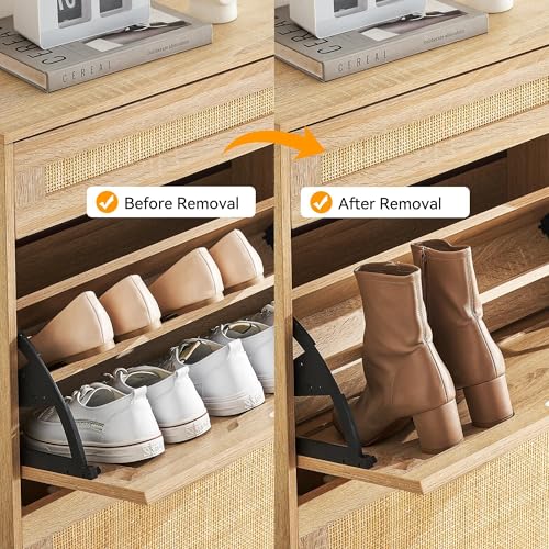 Stylish Rattan Shoe Storage Cabinet with 3 Flip Doors, 1 Drawer, and Adjustable 3-Tier Shelves - Perfect for Entryway, Hallway, Living Room, and Bedroom (Oak Color, Space-Saving Design)