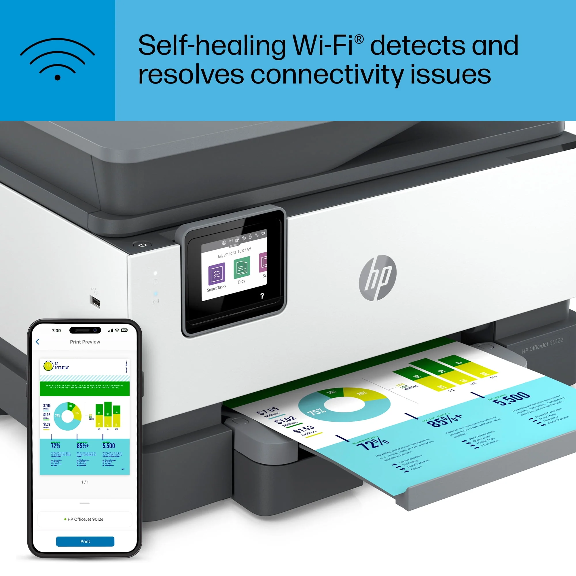 HP OfficeJet 9012e All-in-One Wireless Color Inkjet Printer - 6 Months Free Instant Ink with HP+