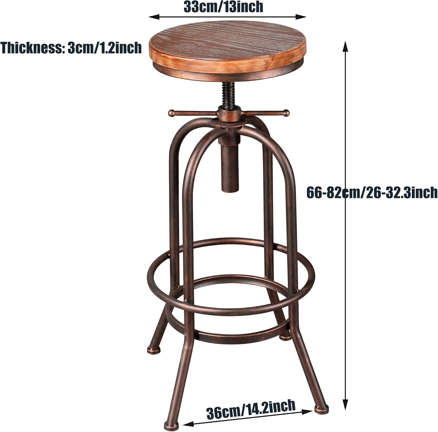 Industrial Pipe Design Bar Table(41.3inch H) and Set of 4 Vintage Bar Stools 26-32inch Height Adjustable Home Kitchen Bar Set for Office Coffee House Pub