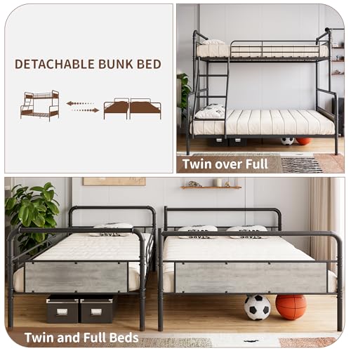IDEALHOUSE Metal Bunk Bed Twin Over Twin, Twin Bunk Beds, Heavy Duty Twin Size Metal Bunk Bed with High Guardrail & Ladders, Convertible Bunk Beds for Kids Adults, No Box Spring Needed