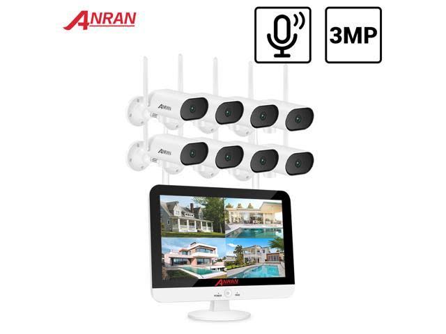 [180&deg; Swivelling Camera] Wireless Surveillance Camera System with 13 inch Monitor, Anran 5MP 8CH NVR Via 4pcs 3MP Home WiFi CCTV