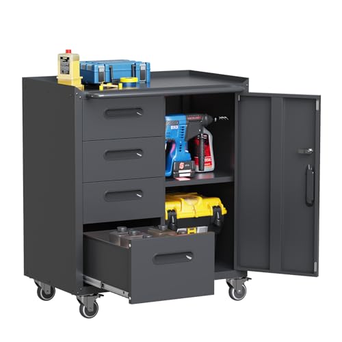 Garage Storage Cabinet Wall Cabinet with 2 Doors,Lockable Tool Cabinets Wall Mounted with Adjustale Shelves,Heavy Duty Steel Hanging Cabinets for Warehouse Kitchen Laundry,Assembly Required
