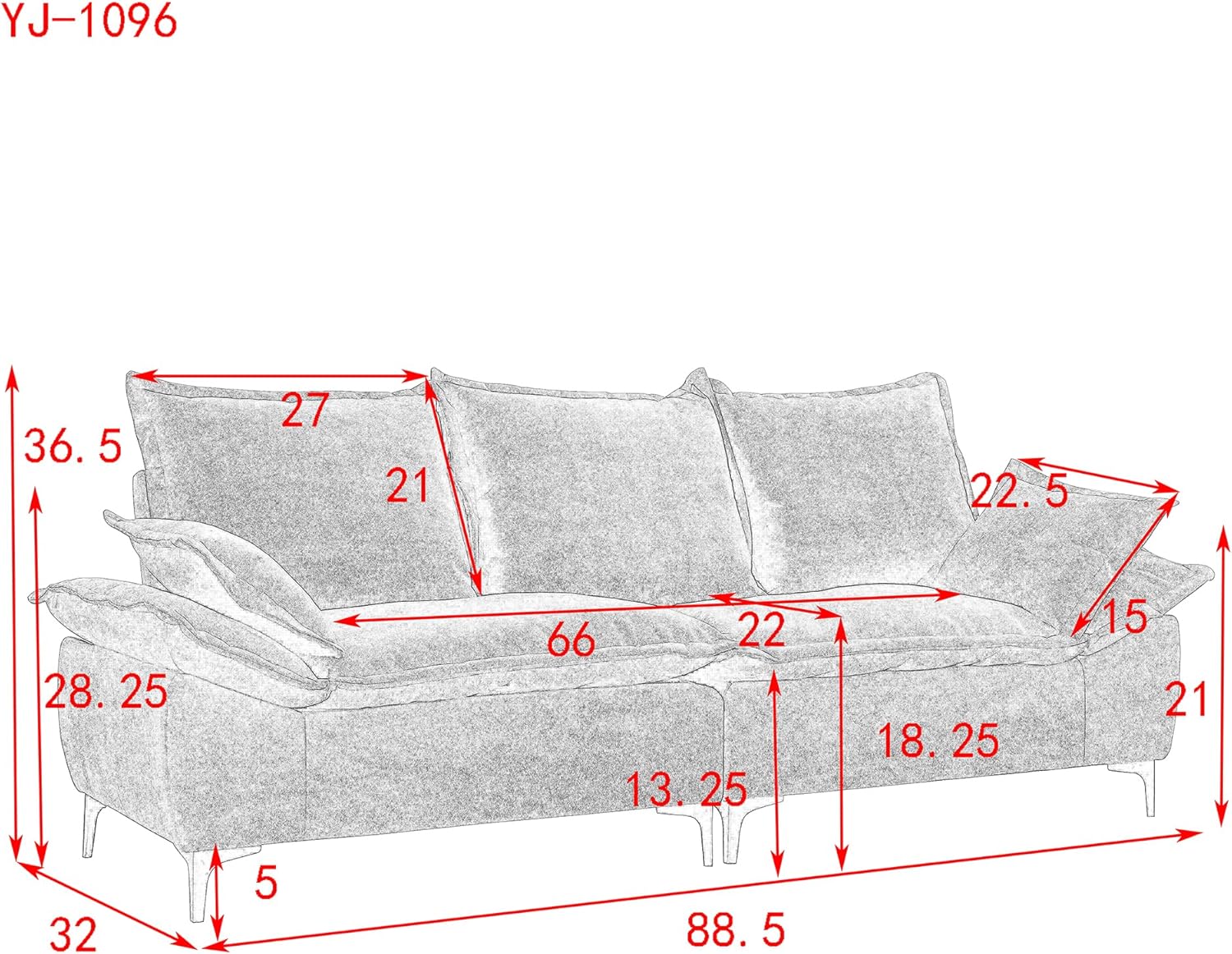 88.5" Sofa for Living Room, Modern Sofa Couch Sailboat Couches Dutch Velvet 3-Seater Sofa with 2 Pillows for Bedroom Apartment Small Space Black