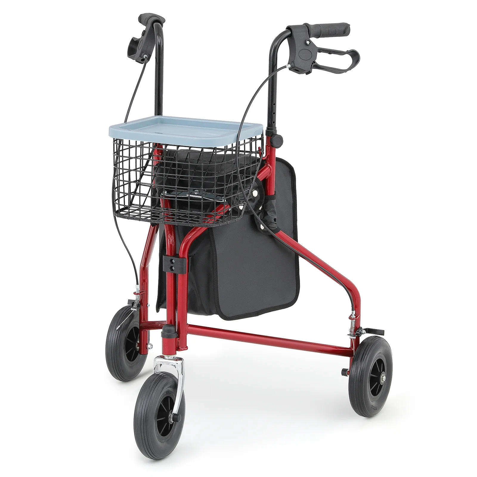 monicare Foldable Rolling Walker for Seniors, 3 Wheels Rollator with w/Oxford Bag & Detachable Basket, 220Ibs Weight Capacity, Red Frame - Curated Treasures Market