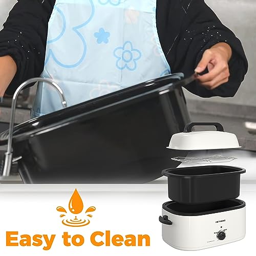 Roaster Oven with Self-Basting Lid, Large Electric Turkey Roaster Oven with Defrost & Warm Function, Adjustable Temperature, Removable Pan & Rack, Stainless Steel