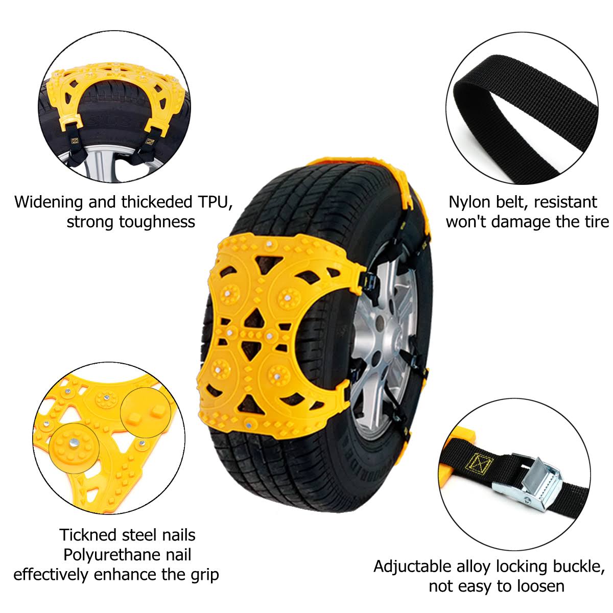 Universal Anti-Skid Car, Suv, and Pick Up Patterned Snow Tire Chains 6 Pcs