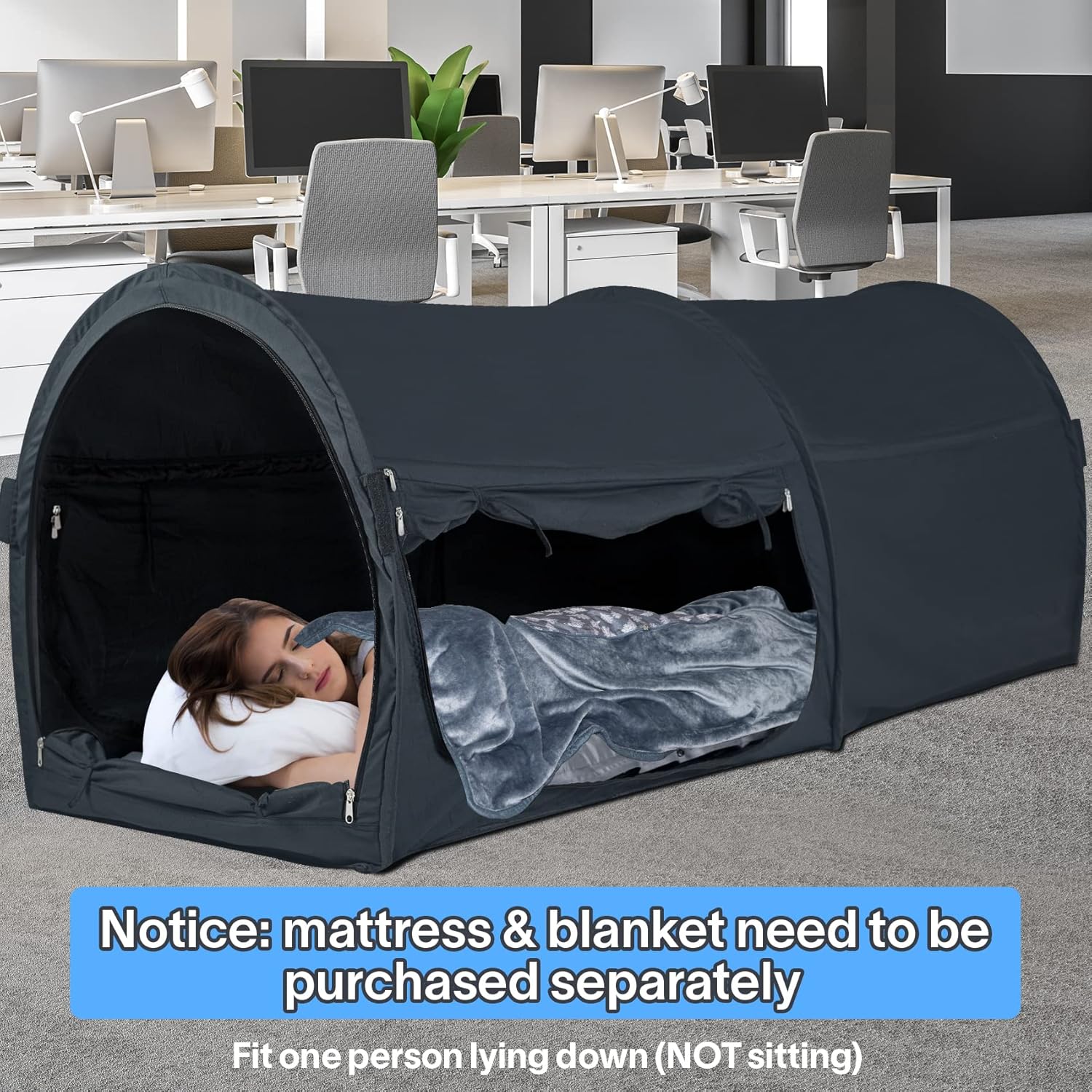 EighteenTek Bed Canopy Office Bed Tents Dream Tents Privacy Space Office Sleeping Tents Indoor Pop Up Portable One Person Lay Down NOT Sitting Frame Curtains Breathable Grey Cottage 75”x28”x31”H