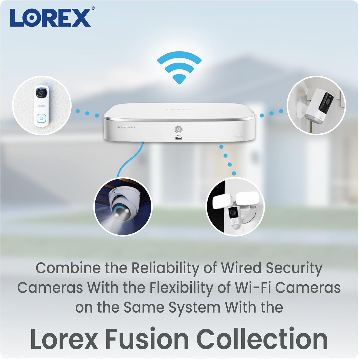Lorex Fusion 4K 12-Channel (8 Wired and 4 Wi-Fi) 2TB DVR with Two 2K Indoor Cameras and 4K WiFi 6 Indoor/Outdoor Camera