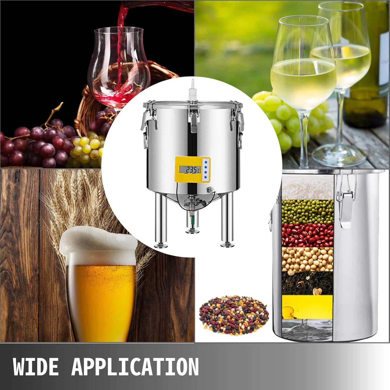 VBENLEM 14 Gallon Stainless Steel Brew Fermenter Home Brewing Brew Bucket Fermenter with conical Base Brewing Equipment