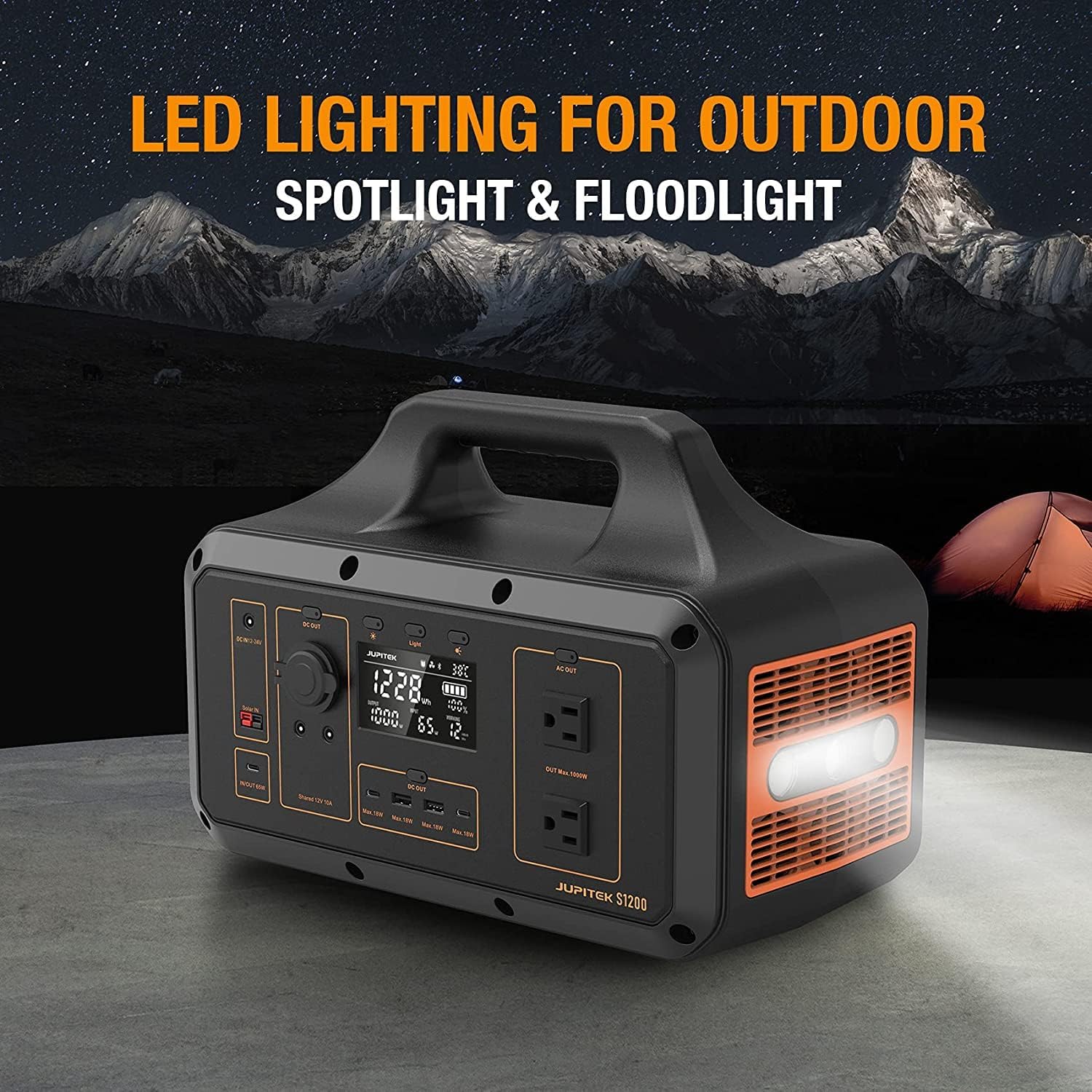S1200 Portable Power Station, 1228Wh LiFePO4 (LFP) Battery with 110V/1000W AC Outlets, Fast Charging, Solar Generator for Home Backup Power, Camping & RVs
