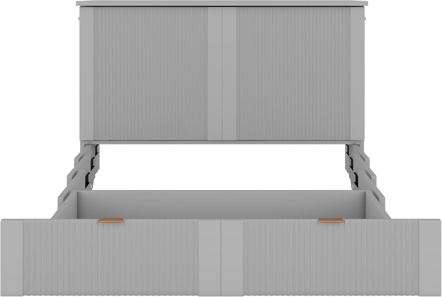 Full Size Murphy Bed Wall Bed with Storage Drawers, Foldable Platform Bed with A Set of Sockets, Cabinet Bed for Home Office or Small Room, Pulley Structure Design (Gray-Full Size-USB Ports)