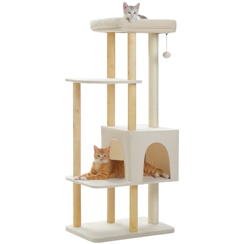 PAWZ Road Large Cat Tree, 73 Inches Tall Wooden Cat Tower with 2 Spacious Hammocks,2 Big Top Beds,8 Fully Scratching Posts and Natural Wood Posts, Multi Cat Tree for Indoor Cats Large Adult-XL