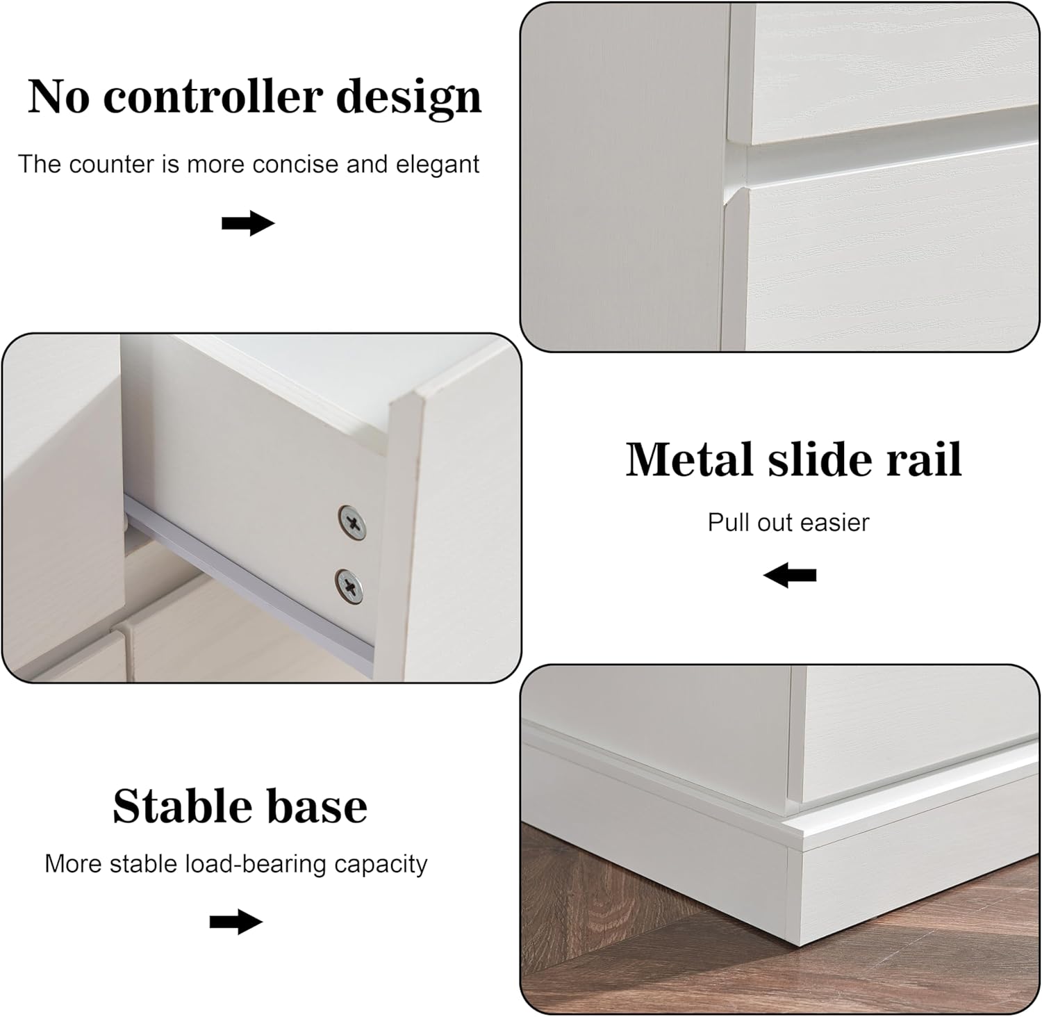 White Dresser with 6 Drawers, Modern Dresser, Nursery Dresser Organizer, Deep Chest of Drawers, Wood Dressers Storage for Bedroom, Living Room, Hallway, Entryway