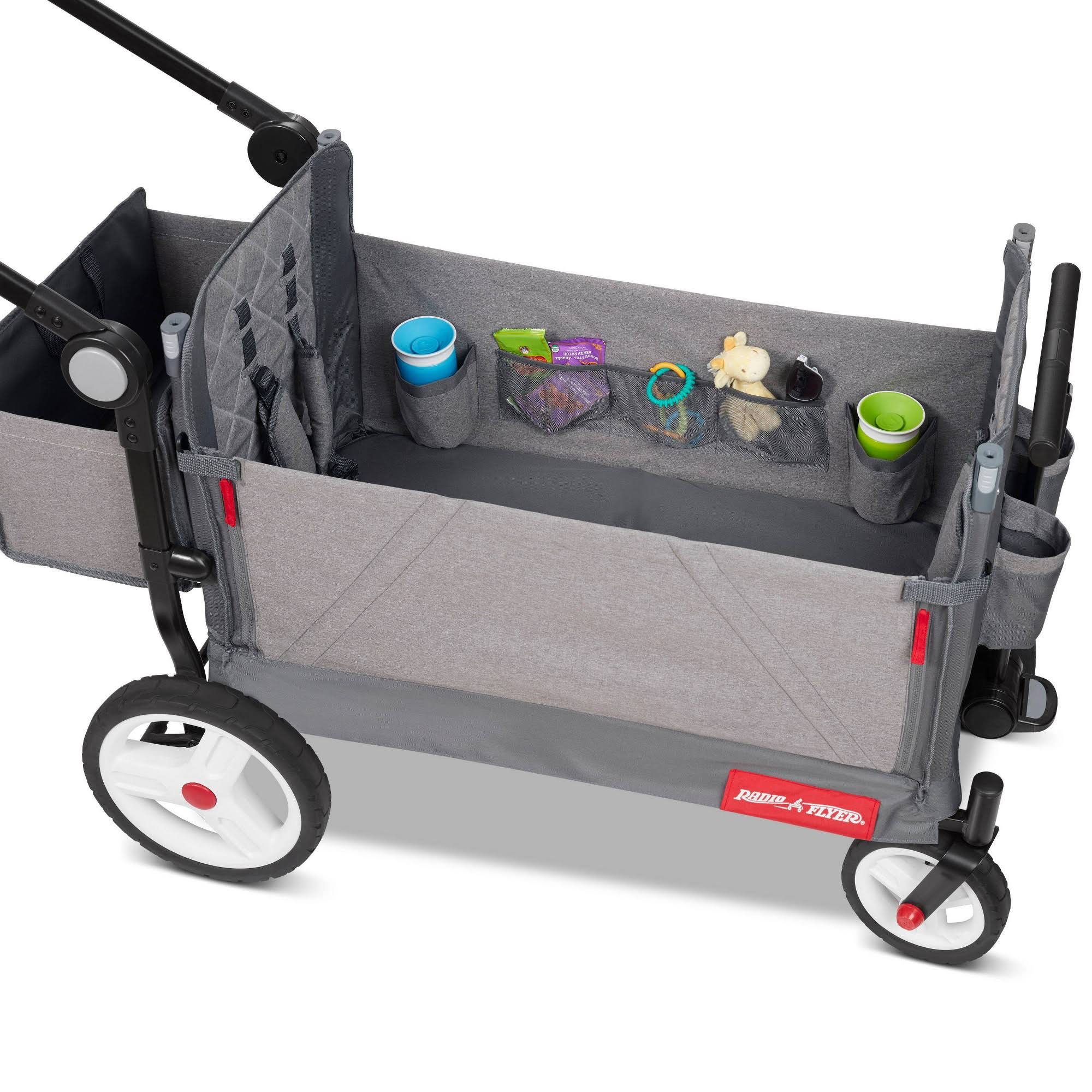 Radio Flyer Odyssey Stroller Wagon, Baby Stroller Wagon with Canopy and Bag, Grey