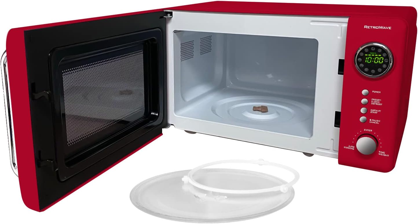 Nostalgia Retro Compact Countertop Microwave Oven - 0.7 Cu. Ft. - 700-Watts and Nostalgia Retro Stainless Steel Electric Tea And Water Kettle, 1.7 Liters