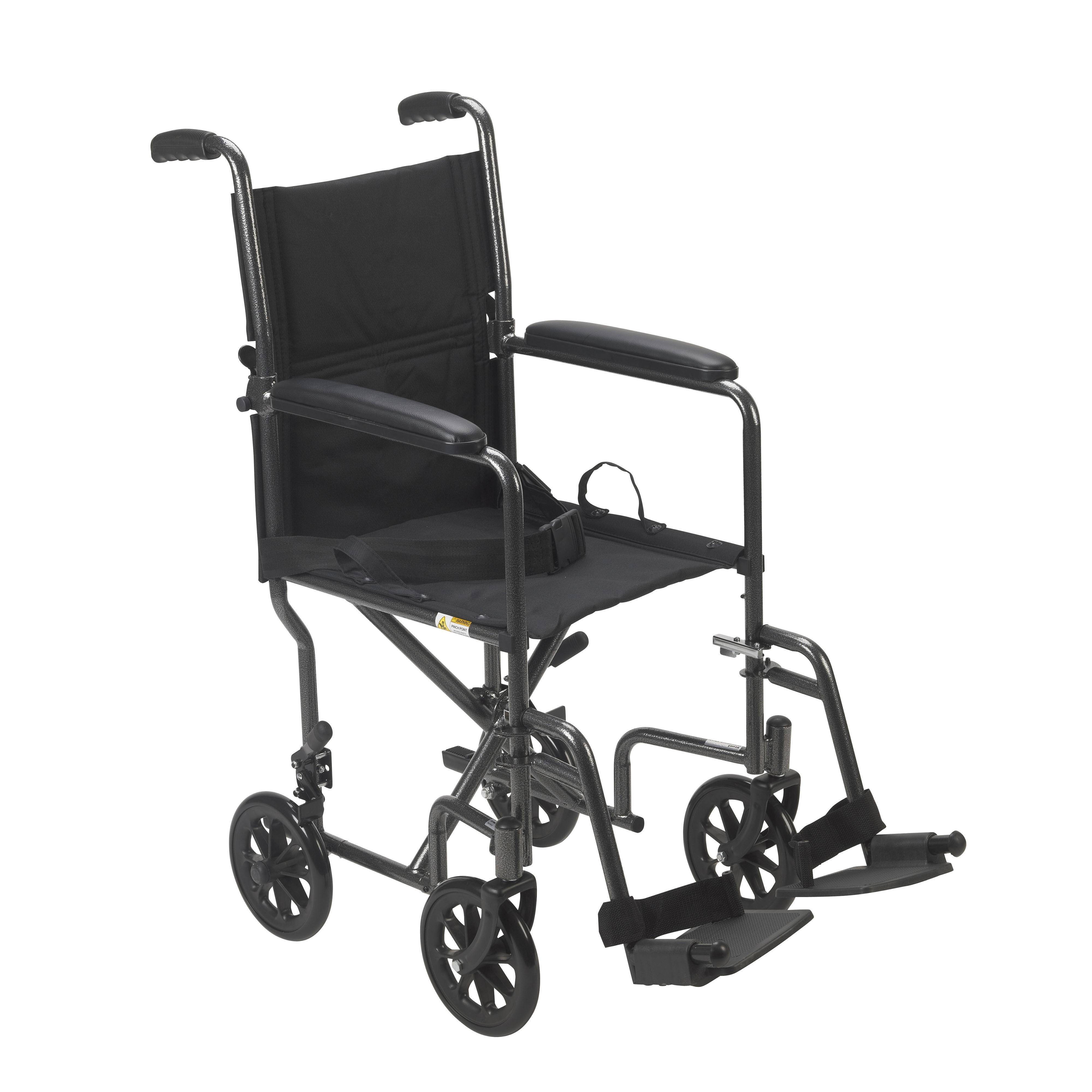 Drive Medical Lightweight Steel Transport Wheelchair Fixed Full Arms 19x22 Seat (TR39E-SV)