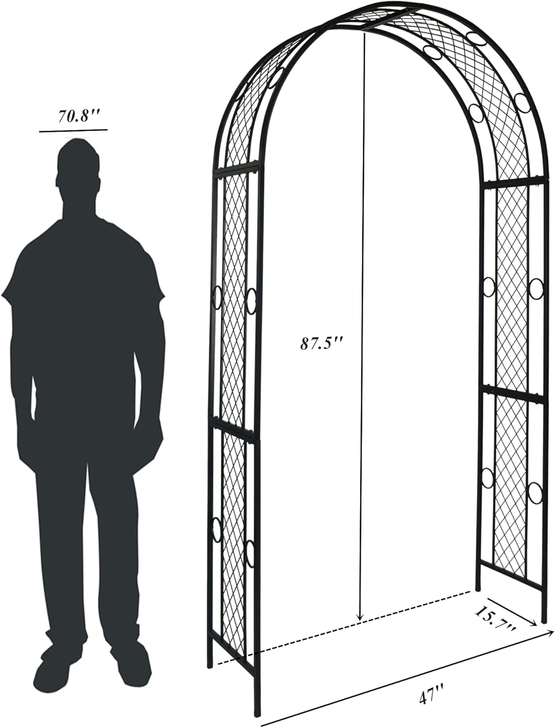 Metal Iron Garden Arch Arbour Trellis Geometric Beauty Minimalist for Climbing Plants Outdoor Garden Backyard Patio Wedding Birthday Party Decoration, Black 47'' Wx87.5“H