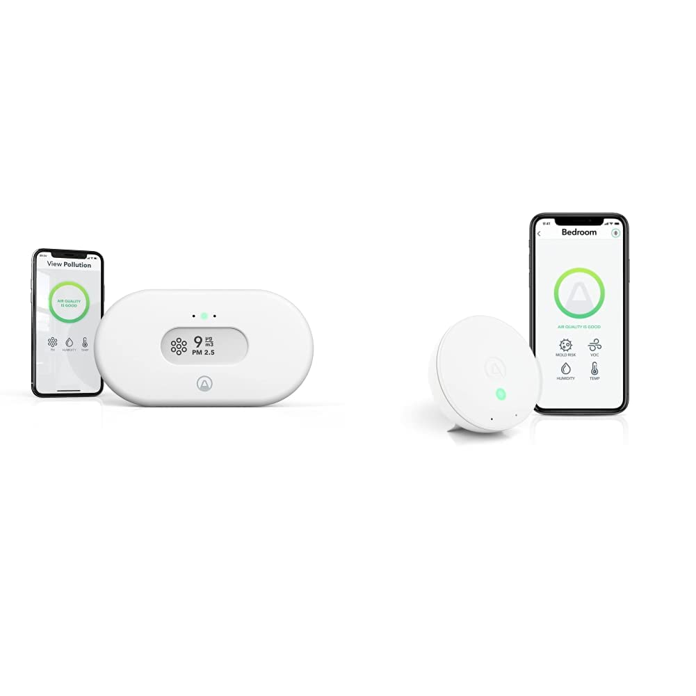 Airthings 2980 View Pollution - Air Pollution Monitor with Particulate Matter (PM 2.5), Humidity & Temperature Detector, Mobile APP, WiFi, Alerts & Notifications
