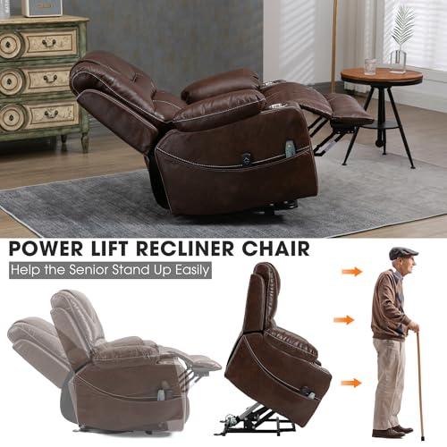 Power Lift Chair Lay Flat Recliner Infinite Position Electric Dual Motor Stand Up Lift Chair with Massage and Heat for Adults,Heavy Duty Recliners with 2 Remote Controls and Two Cup Holders