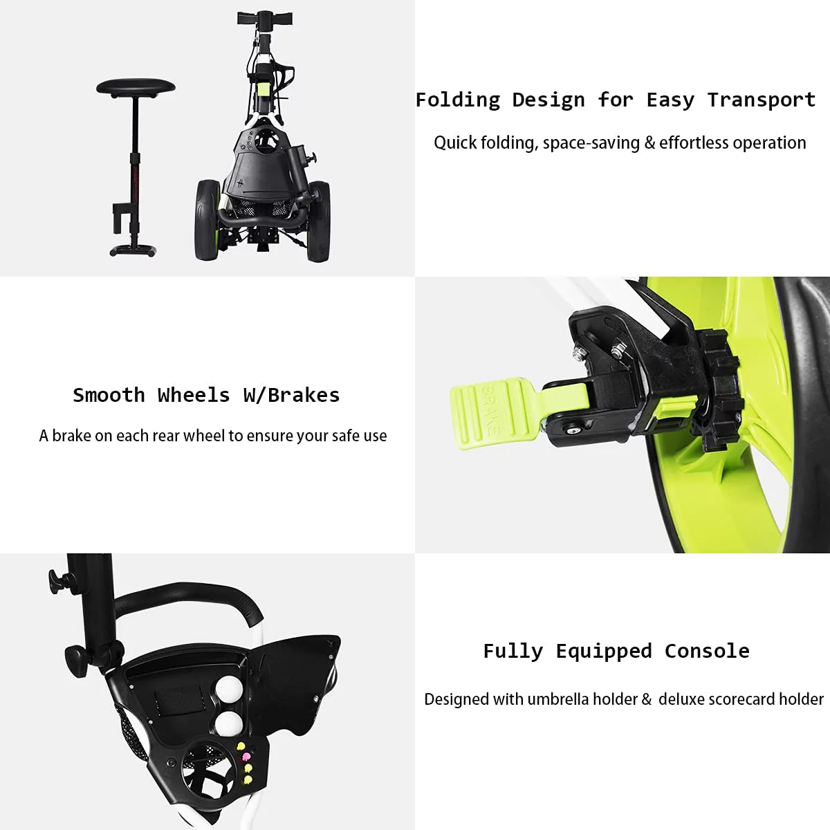 Golf Push Pull Cart with Seat, Lightweight Foldable Collapsible 3 Wheels Golf Push Cart, Golf Trolley with Foot Brake, Adjustable Umbrella Holder & Seat, 4 Height Position Handle - Curated Treasures Market