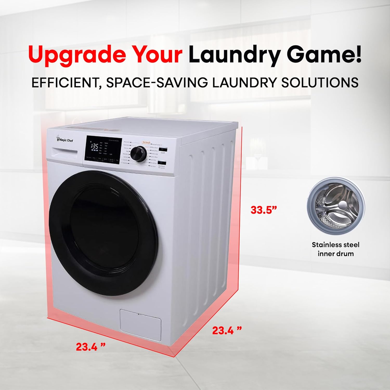 Magic Chef 2.7 Cubic Foot Front Load Portable Compact Electric Washing Washer And Dryer Machine Combo Appliance, White