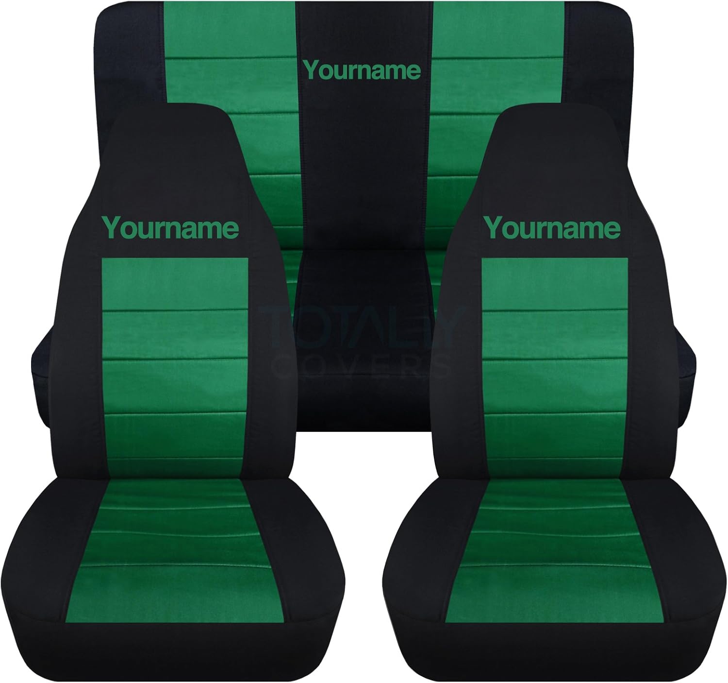 Totally Covers Compatible with 1997-2006 Jeep Wrangler TJ 2-Tone Seat Covers with Your Name/Text: Black & Lime Green - Full Set: Front & Rear (22 Colors) Complete Bench