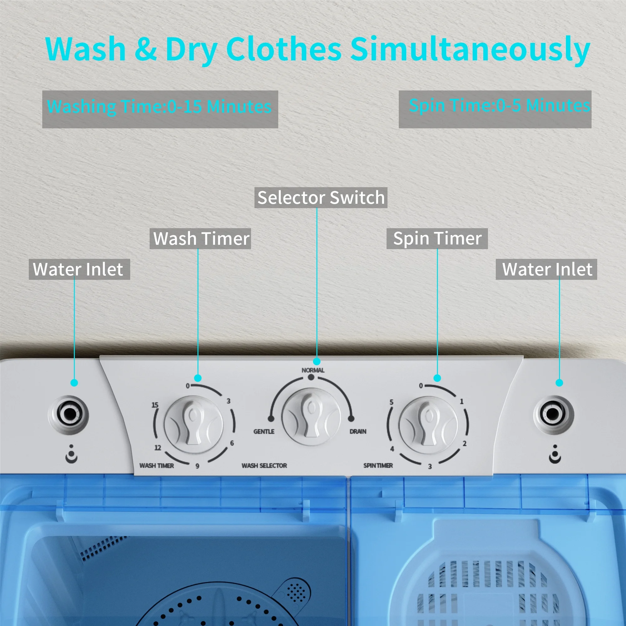26lbs. Capacity Washer Twin Tub 2.33 cu.ft. Portable Washer & Dryer Combo Washing Machine in Blue