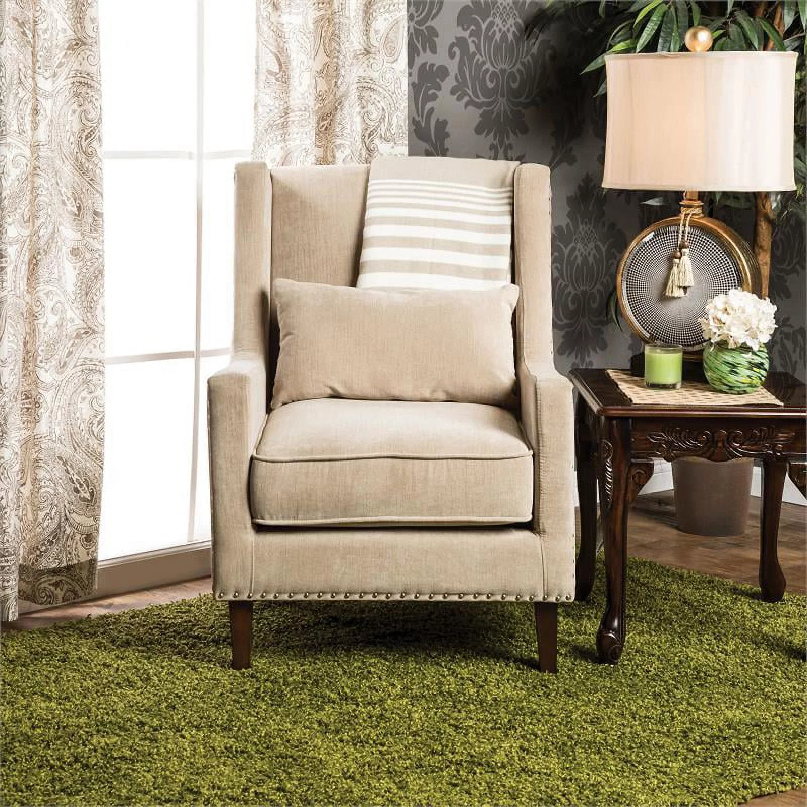 Furniture of America Franklin Fabric Wingback Nailhead Accent Chair in Ivory