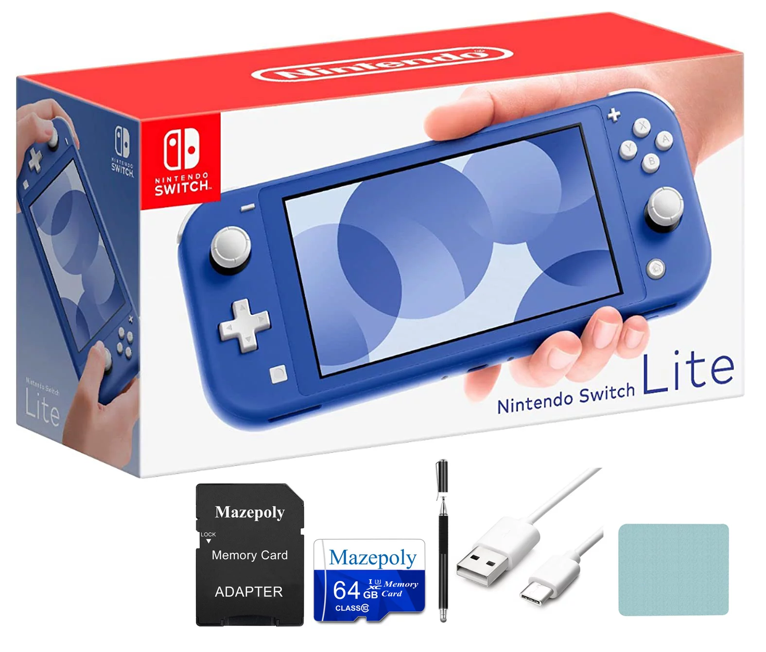 Newest Nintendo Switch Lite Game Console Bundle, Blue with Mazepoly Accessories