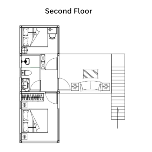 Luxury Two-Story Prefab Villa - Modular Shipping Container House with Living Room, Bathroom, Kitchen for Homes, Hotels, Offices (20Feet), Black & Brown, MZ-DOBLE1X1