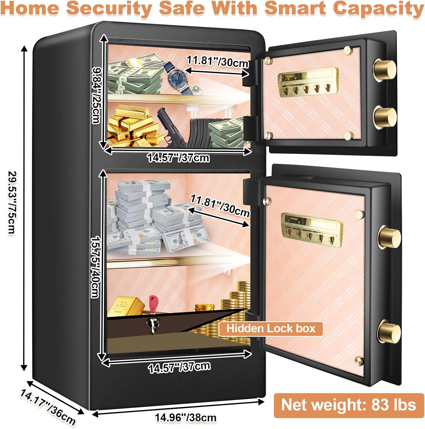3.6 Cubic Extra Large Fireproof Safe Box with Double Safe, 83 LB Heavy Duty Security Home Safe with Inner Cabinet Box, Anti-Theft Combination Lock Box for Money Jewelry Documents Valuables