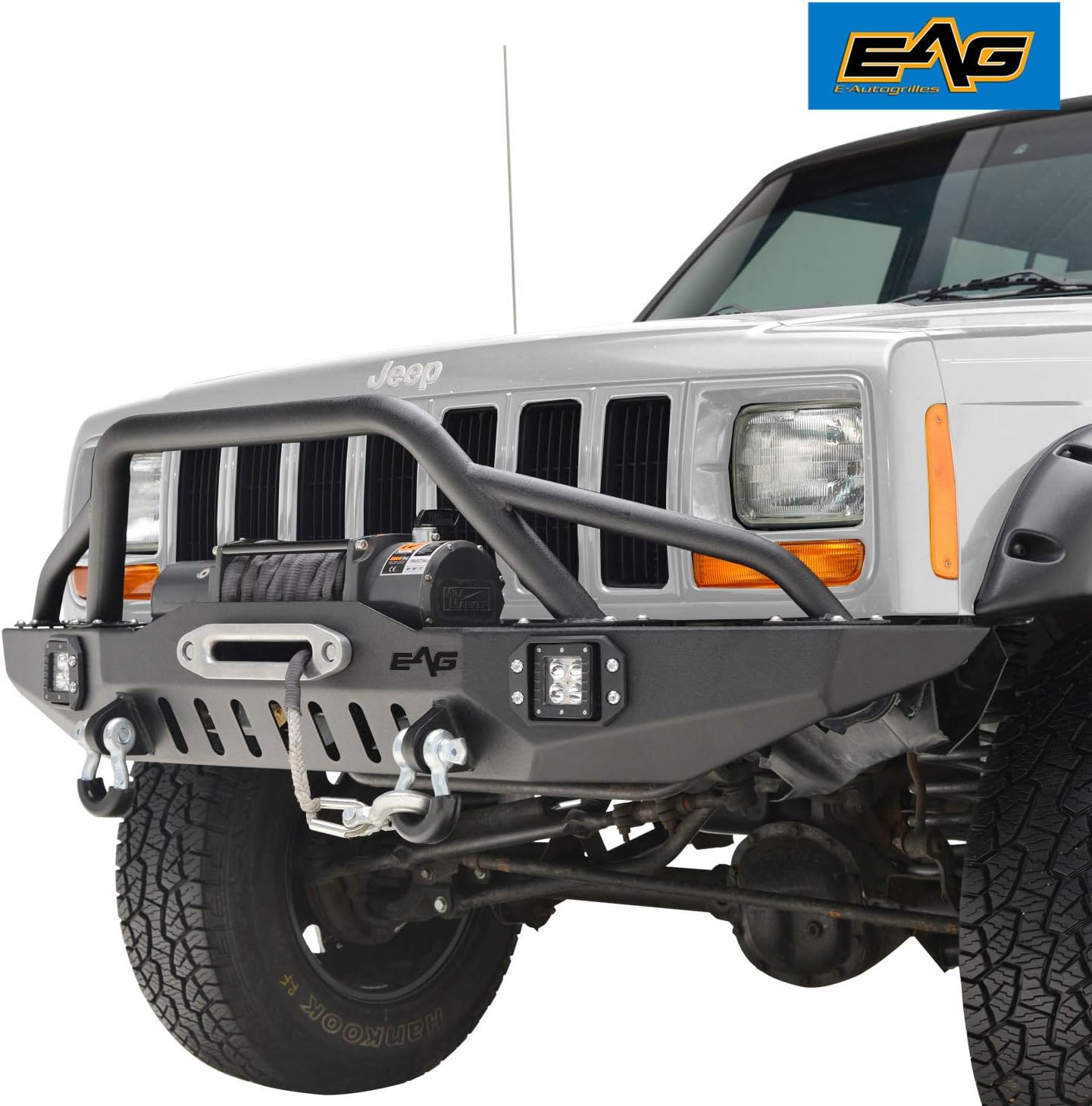 EAG Steel LED Front and Rear Bumper with Tire Carrier Fit for 84-01 Cherokee XJ