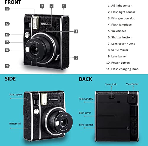 Fujifilm Instax Mini 40 Instant Camera Vintage Black. + Fujifilm Value Pack (40 Sheets) + Shutter Accessories Bundle, includes Vintage Style Compatible Carrying Case, Black Photo Album 64 Pockets