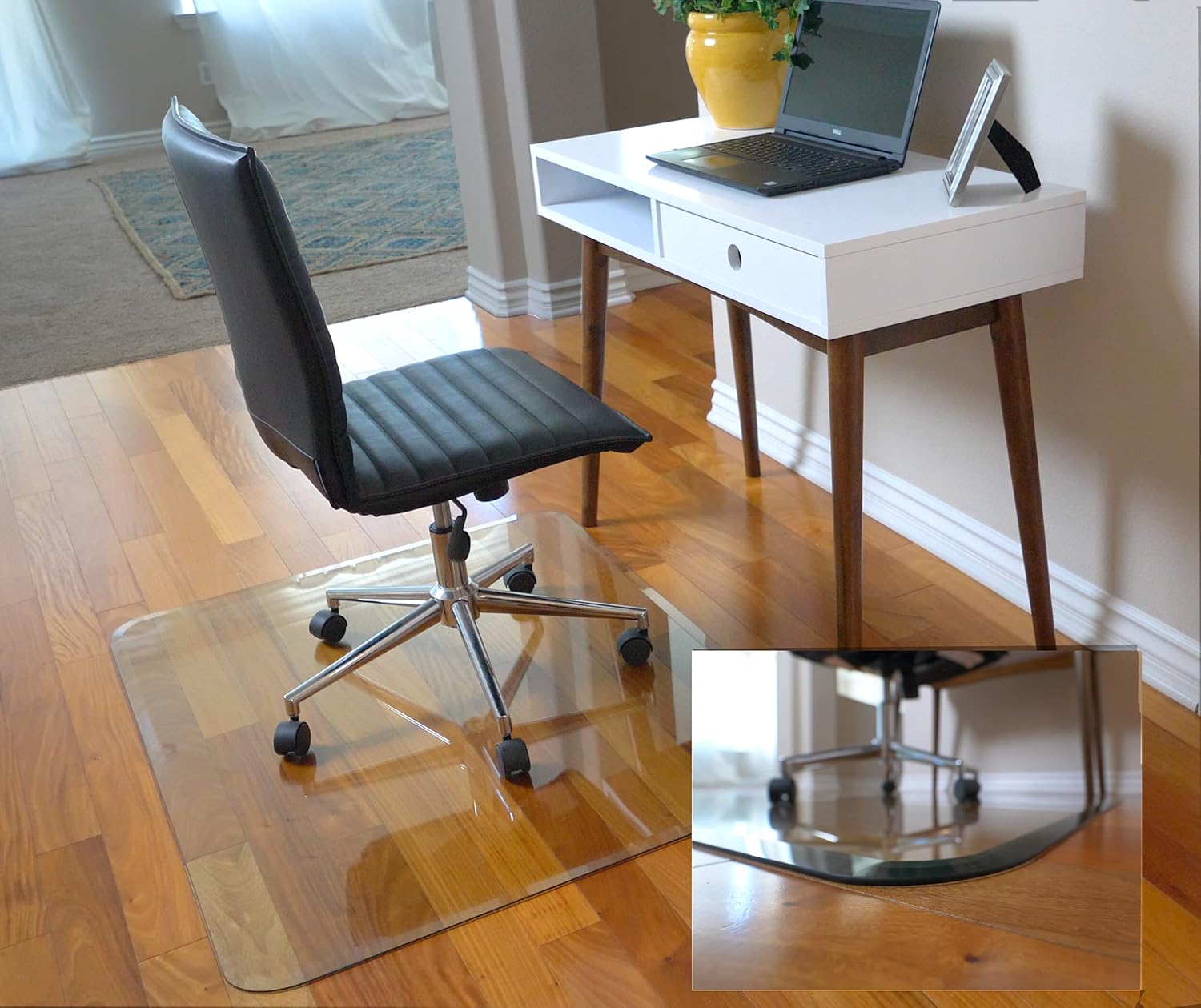 36�?x 46�?Glass Chair Mat with Exclusive Beveled Edge by Clearly Innovative, 1/4�?Thick Clear Tempered Glass with Easy Roll Edges | Protect Your Home or Office Floor | Perfect for Hardwood or Carpet